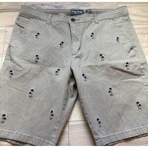 Dirty Laundry Chino Casual Shorts Men's 3 Surfboard Palm Tree Sun Embroidery Tan